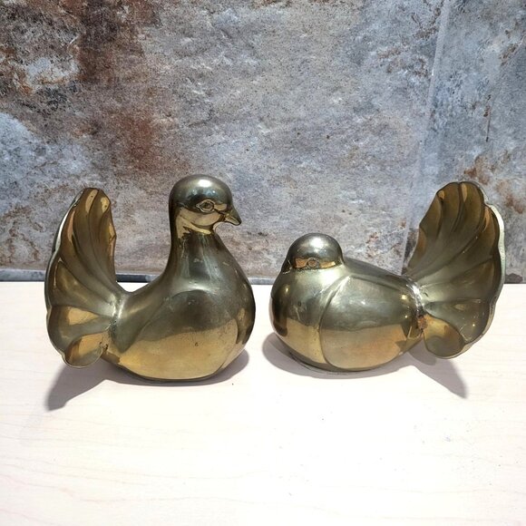 Other - Pair of Vintage Metal Brass Dove Figure Bookends Home Decor